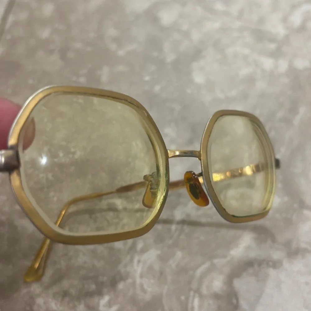 Vintage Hexagonal Gold Geometric Eyeglasses M/C 5 1/4 USA Retro Frames